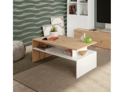 Dmora Mesa de centro Vail, Mesa de centro da sala, Mesa de centro, Mesa baixa, 100x50h43 cm, Carvalho atado e Branco Brilhante^ Mesa De Centro