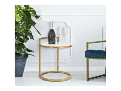 Mesa De Apoio| Mesa de Centro VKH531, Branco, 40,5x40,5x50,5 cm, Kendra Home Dourado
