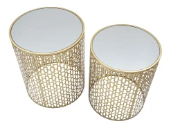 New Mesa de Centro VKH540, Ouro, 41x41x50 cm, Kendra Home Dourado