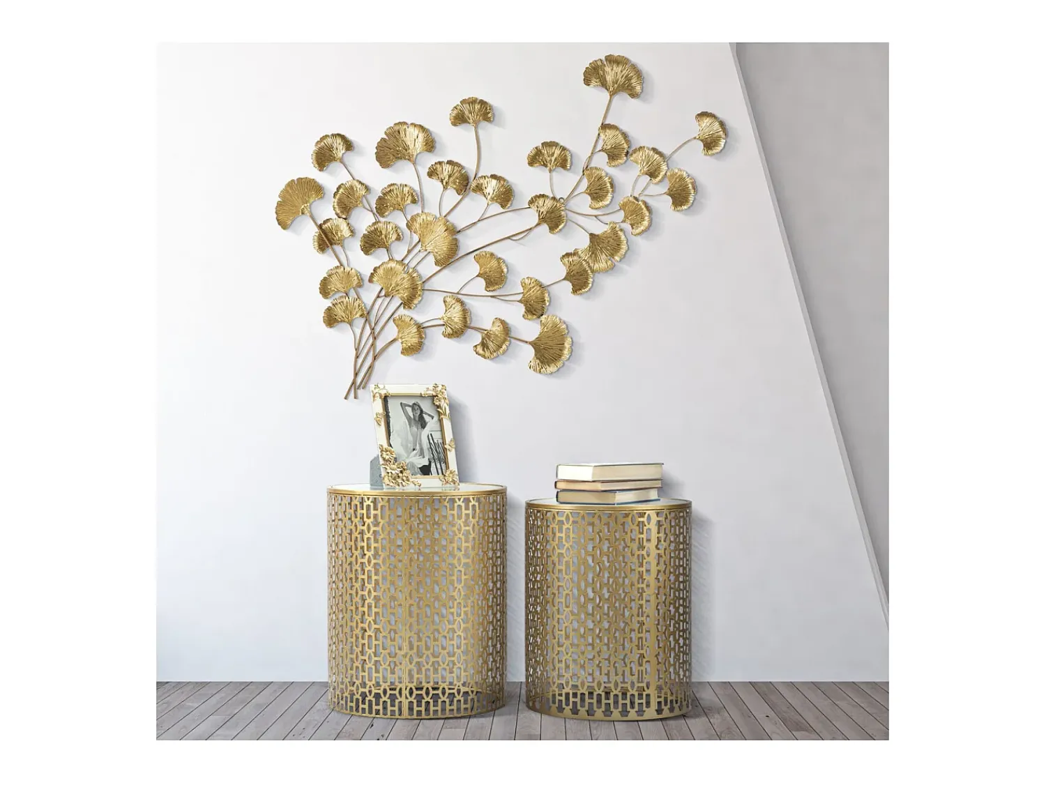 New Mesa de Centro VKH540, Ouro, 41x41x50 cm, Kendra Home Dourado