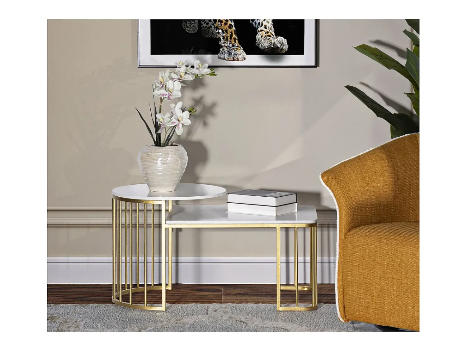 Mesa De Centro* Mesa de Centro VKH792, Ouro, 90x50x50 cm, Kendra Home Dourado