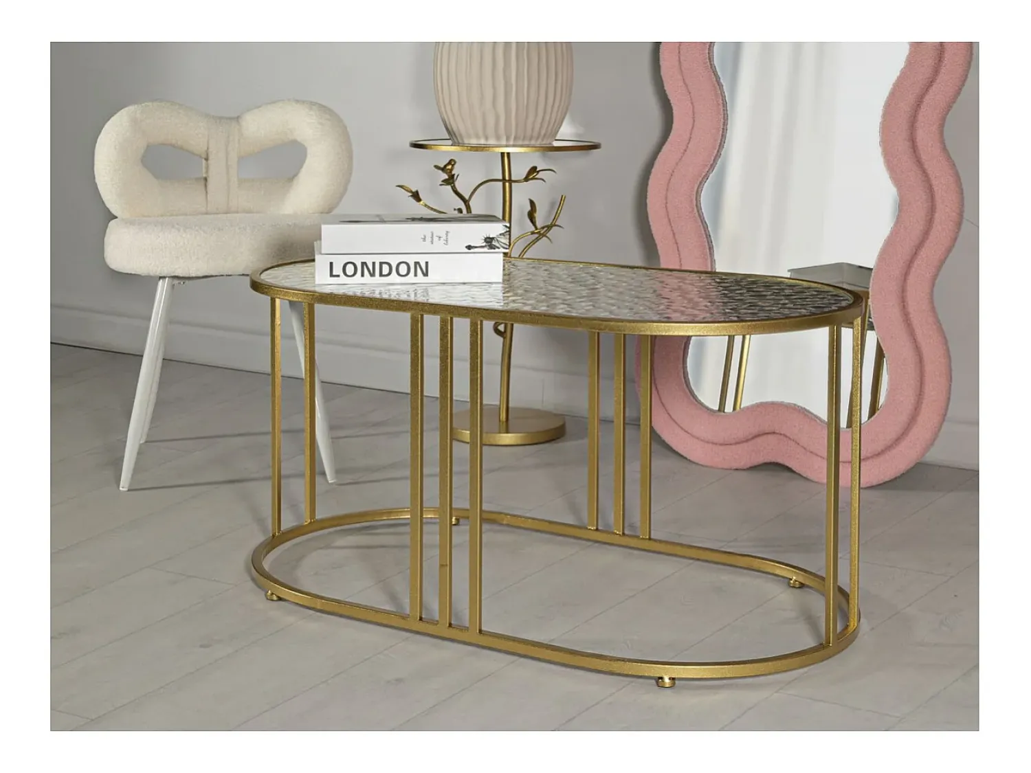 Mesa De Centro* Mesa de Centro VKH797, Ouro, 90x50x45 cm, Kendra Home Dourado