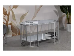 Mesa De Centro* Mesa de Centro VKH793, Prata, 90x50x45 cm, Kendra Home Prateado