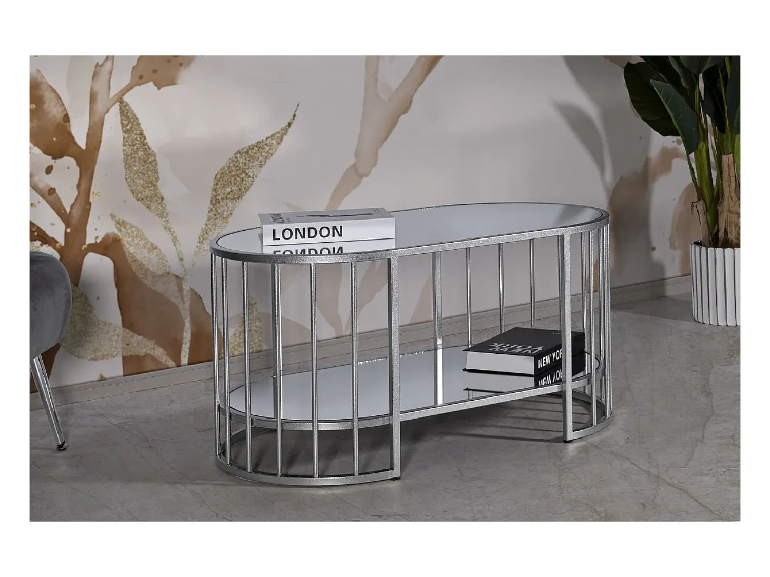 Mesa De Centro* Mesa de Centro VKH793, Prata, 90x50x45 cm, Kendra Home Prateado
