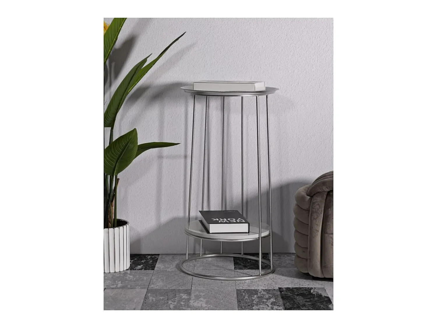 Mesa de Centro VKH583, Prata, 40x40x76 cm, Kendra Home^ Mesa De Apoio