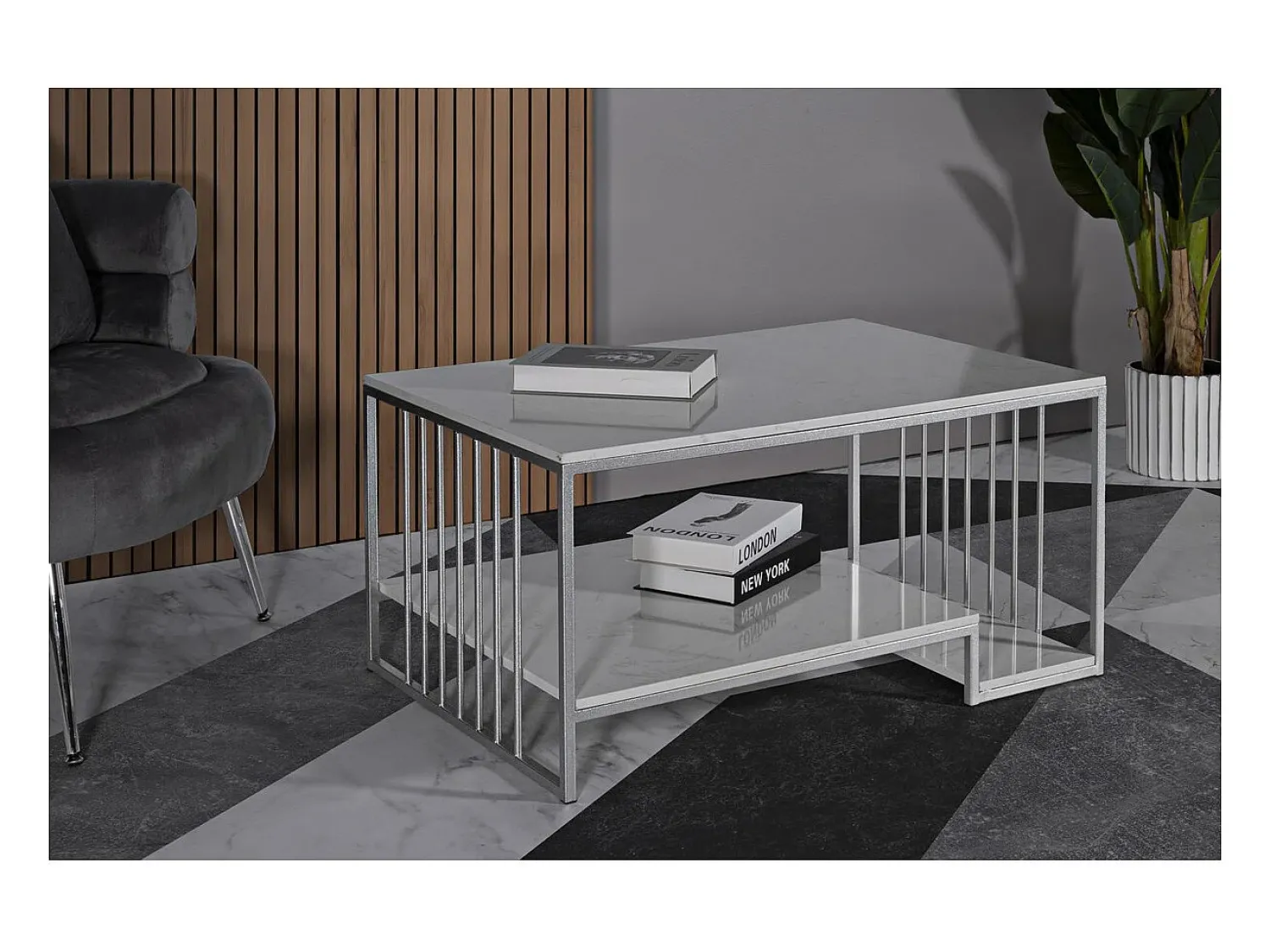 Mesa de Centro VKH790, Prata, 90x45x60 cm, Kendra Home^ Mesa De Centro