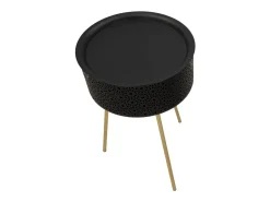 New Mesa de Centro VKH521, Preto, 40x40x65 cm, Kendra Home Dourado