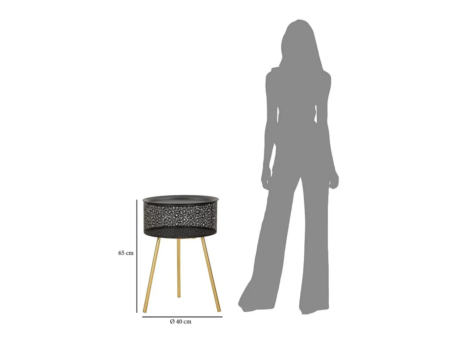 New Mesa de Centro VKH521, Preto, 40x40x65 cm, Kendra Home Dourado