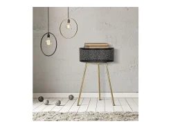 New Mesa de Centro VKH521, Preto, 40x40x65 cm, Kendra Home Dourado