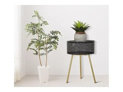 Hot Mesa de Centro VKH523, Preto, 35x35x50 cm, Kendra Home Dourado