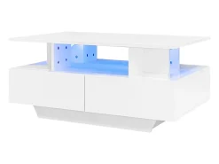 Clearance Hauss Spole Mesa de centro 90x55 cm com LED, gaveta e prateleira, superfície lacada a Branco