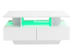 Clearance Hauss Spole Mesa de centro 90x55 cm com LED, gaveta e prateleira, superfície lacada a Branco