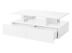 Clearance Hauss Spole Mesa de centro 90x55 cm com LED, gaveta e prateleira, superfície lacada a Branco