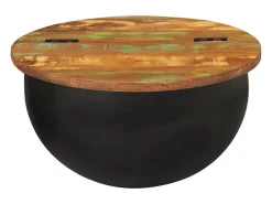 Hot Mesa de centro 50x27 cm madeira recuperada maciça PT675187 Preto