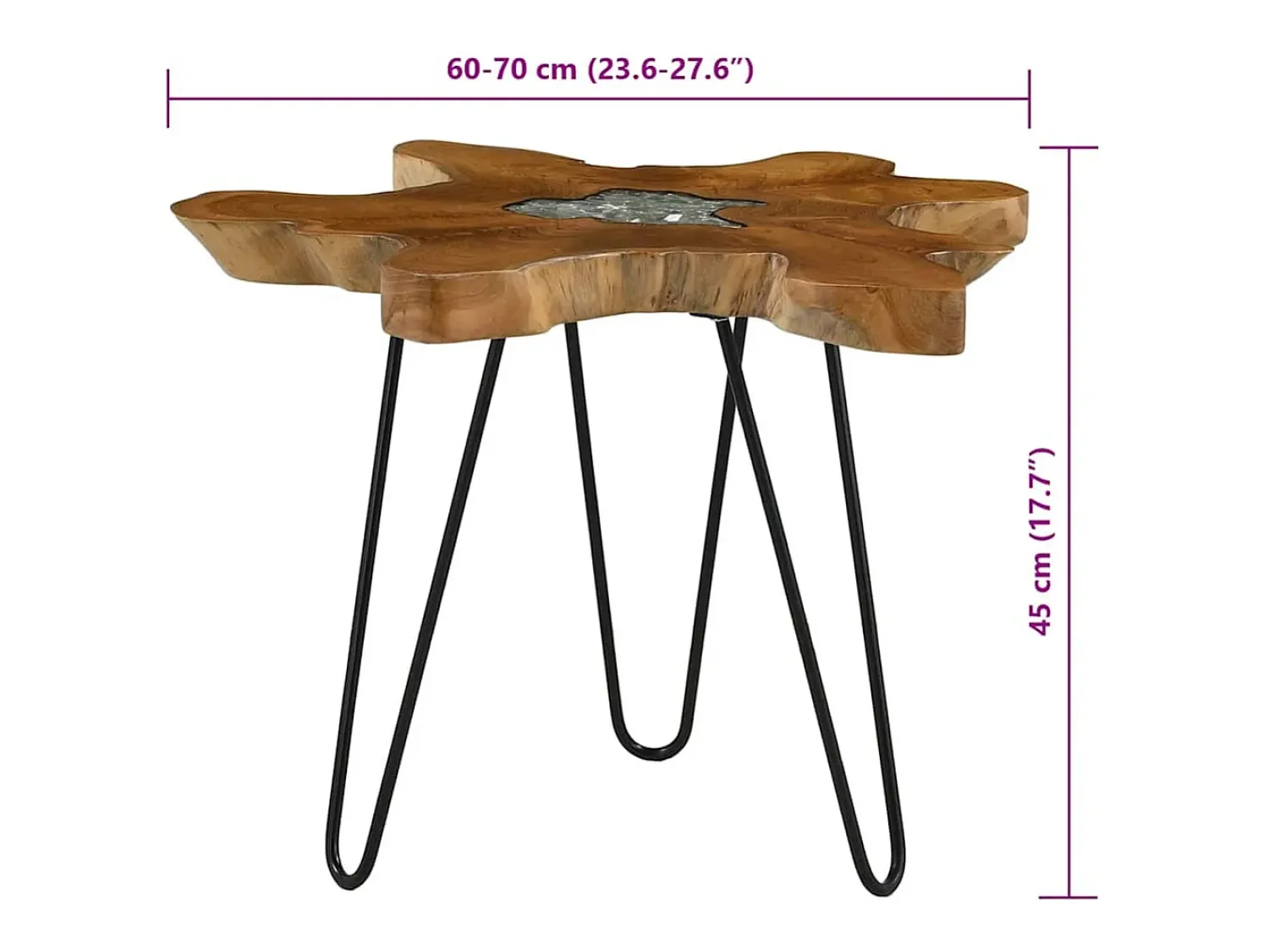 Mesa De Centro|vidaxl Mesa de centro 70x45 cm madeira de teca maciça e poliresina Multicor