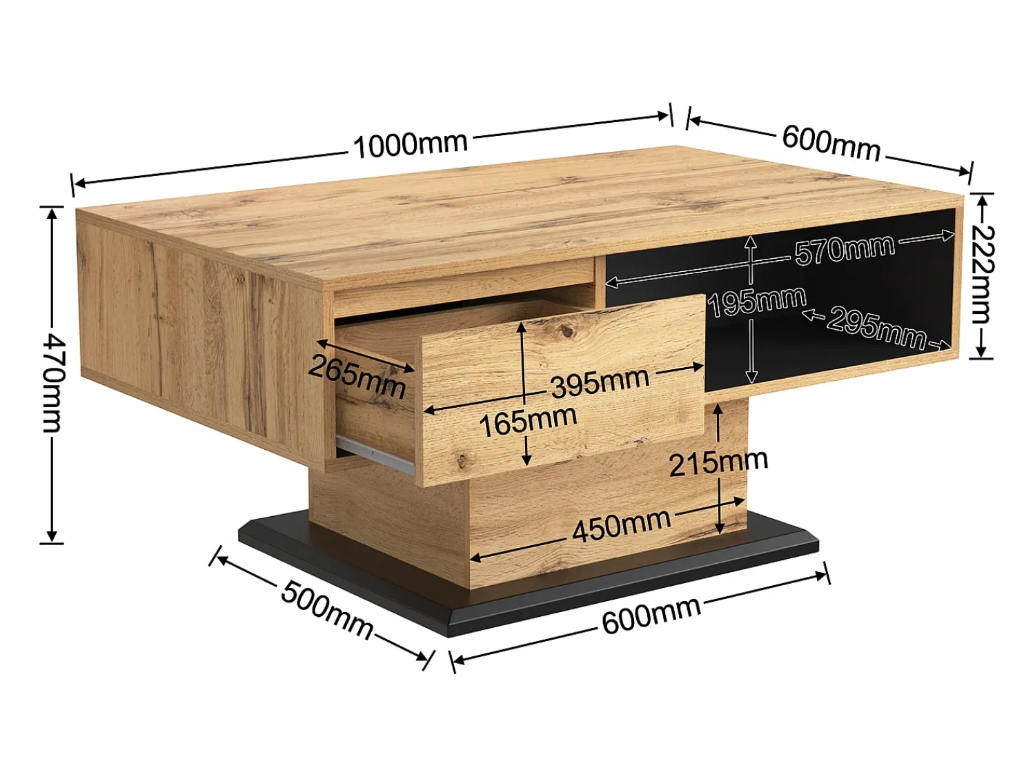 Mesa De Centro|Hauss Spole Mesa de centro 100x60cm com gaveta, madeira natural clara Natural claro