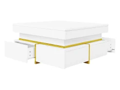 Mesa De Centro* Mesa de centro 70x70cmx35,5, mesa quadrada alto brilho com gavetas e detalhes dourados, branca Branco