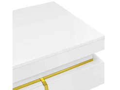 Mesa De Centro* Mesa de centro 70x70cmx35,5, mesa quadrada alto brilho com gavetas e detalhes dourados, branca Branco