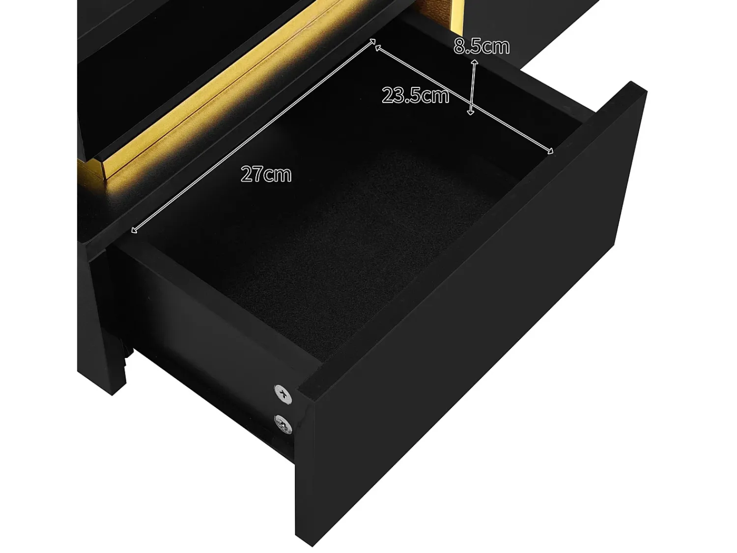 Mesa De Centro* Mesa de centro 70x70cmx35,5, mesa quadrada alto brilho com gavetas e detalhes dourados, preta Preto