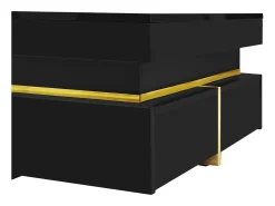 Mesa De Centro* Mesa de centro 70x70cmx35,5, mesa quadrada alto brilho com gavetas e detalhes dourados, preta Preto