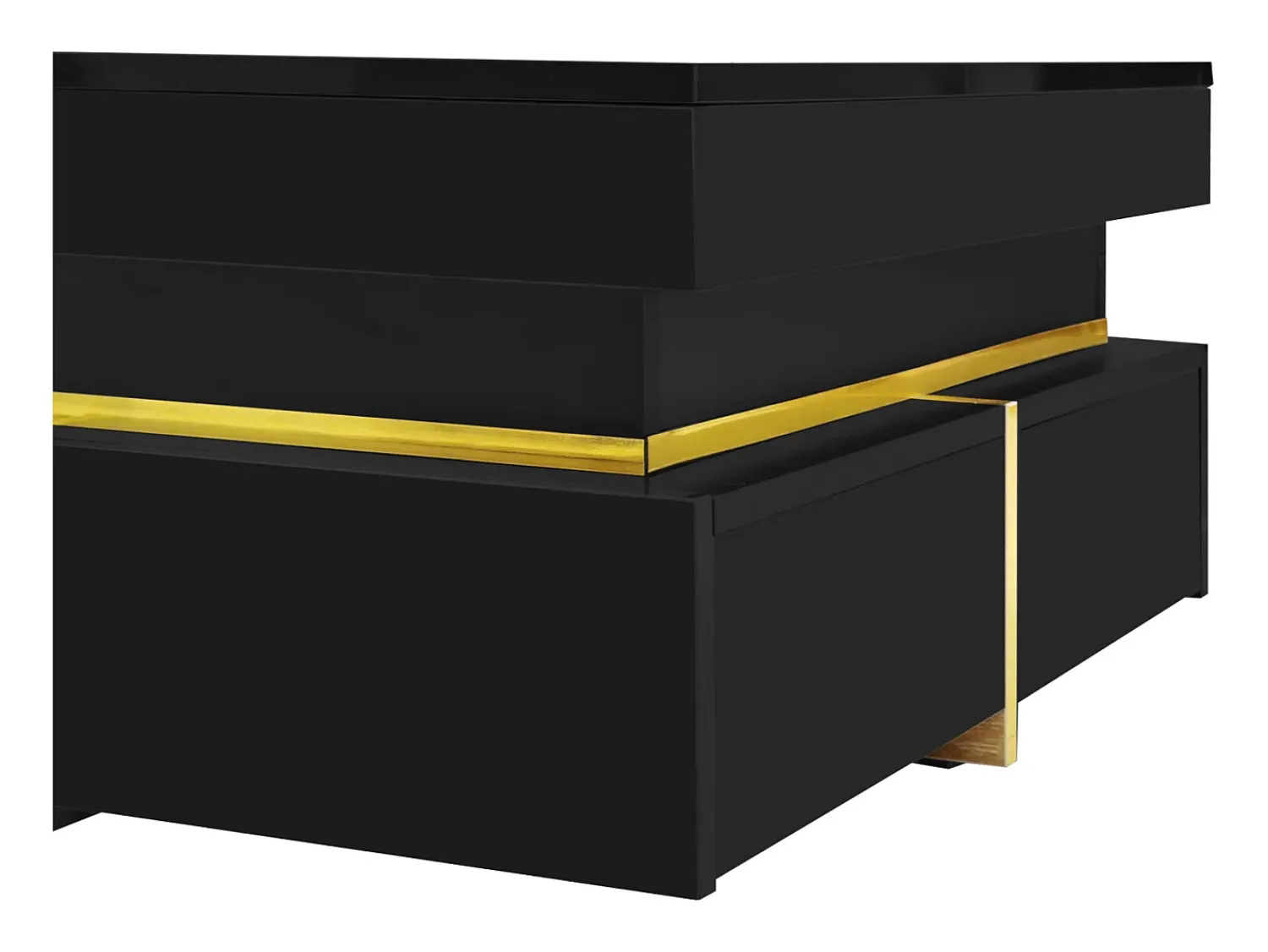Mesa De Centro* Mesa de centro 70x70cmx35,5, mesa quadrada alto brilho com gavetas e detalhes dourados, preta Preto