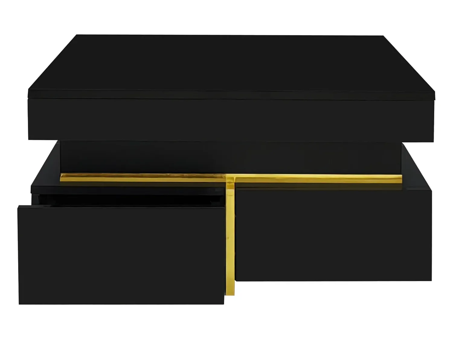 Mesa De Centro* Mesa de centro 70x70cmx35,5, mesa quadrada alto brilho com gavetas e detalhes dourados, preta Preto