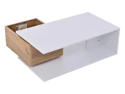 Mesa De Centro|ModernLuxe Mesa de centro 90x50x30 cm - 1 gaveta - giratório 360° - Espaço de armazenamento aberto - MDF - Branco + Natural Natural claro / Branco