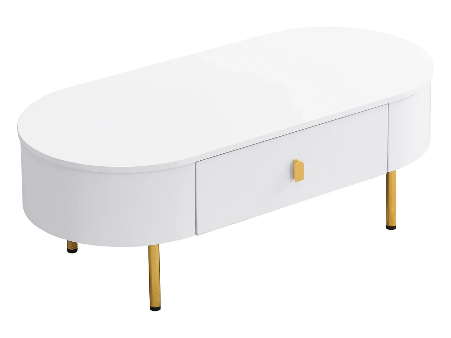 Mesa De Centro|ModernLuxe Mesa de centro 108x50x40 cm - com 2 gavetas - puxadores e pés dourados - Branco
