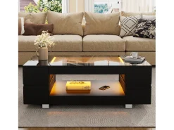 Mesa De Centro*ModernLuxe Mesa de centro 100x50x35 cm - com iluminação LED - amplo armazenamento - Preto