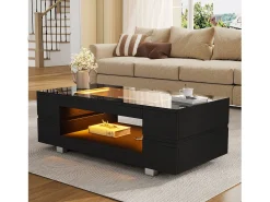 Mesa De Centro*ModernLuxe Mesa de centro 100x50x35 cm - com iluminação LED - amplo armazenamento - Preto