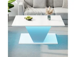 Mesa De Centro|ModernLuxe Mesa de centro 100x50x46 cm - com iluminação LED - acabamento brilhante - painel de partículas - Branco