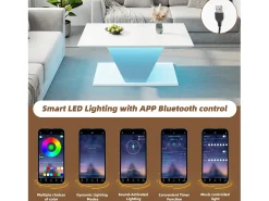 Mesa De Centro|ModernLuxe Mesa de centro 100x50x46 cm - com iluminação LED - acabamento brilhante - painel de partículas - Branco
