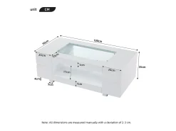 Mesa De Centro*ModernLuxe Mesa de centro 100x50x35 cm - com iluminação LED - amplo armazenamento - Branco