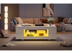 Mesa De Centro*ModernLuxe Mesa de centro 100x50x35 cm - com iluminação LED - amplo armazenamento - Branco