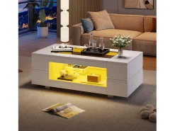 Mesa De Centro*ModernLuxe Mesa de centro 100x50x35 cm - com iluminação LED - amplo armazenamento - Branco