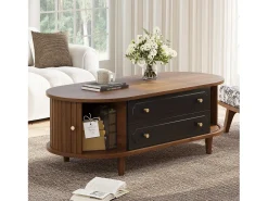 Mesa De Centro*ModernLuxe Mesa de centro 100x50x36 cm - con 2 gavetas e 2 portas de correr - Marrom + preto Castanho