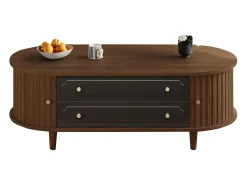 Mesa De Centro*ModernLuxe Mesa de centro 100x50x36 cm - con 2 gavetas e 2 portas de correr - Marrom + preto Castanho