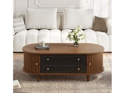Mesa De Centro*ModernLuxe Mesa de centro 100x50x36 cm - con 2 gavetas e 2 portas de correr - Marrom + preto Castanho