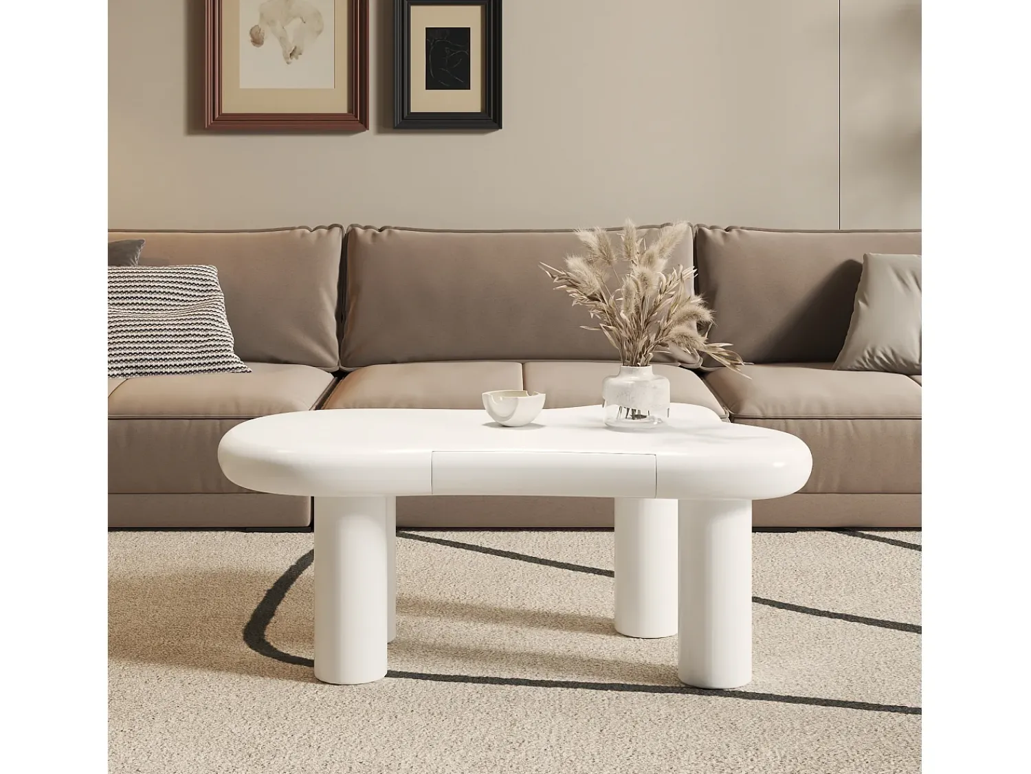 ModernLuxe Mesa de centro 98x65.5x40 cm - forma de nuvem - 1 gaveta - com iluminação LED -^ Mesa De Centro