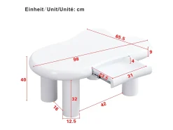 ModernLuxe Mesa de centro 98x65.5x40 cm - forma de nuvem - 1 gaveta - com iluminação LED -^ Mesa De Centro