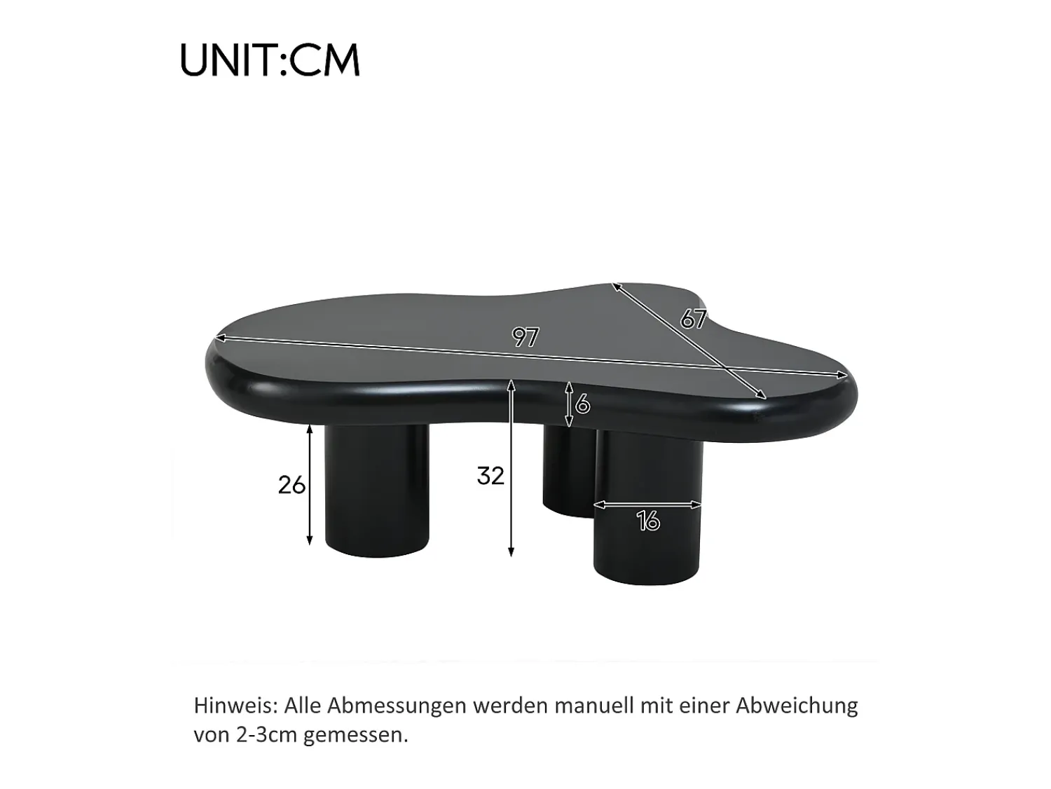 Discount ModernLuxe Mesa de centro 97x67x32 cm - Forma de nuvem - Acabamento laqueado - MDF - Preto