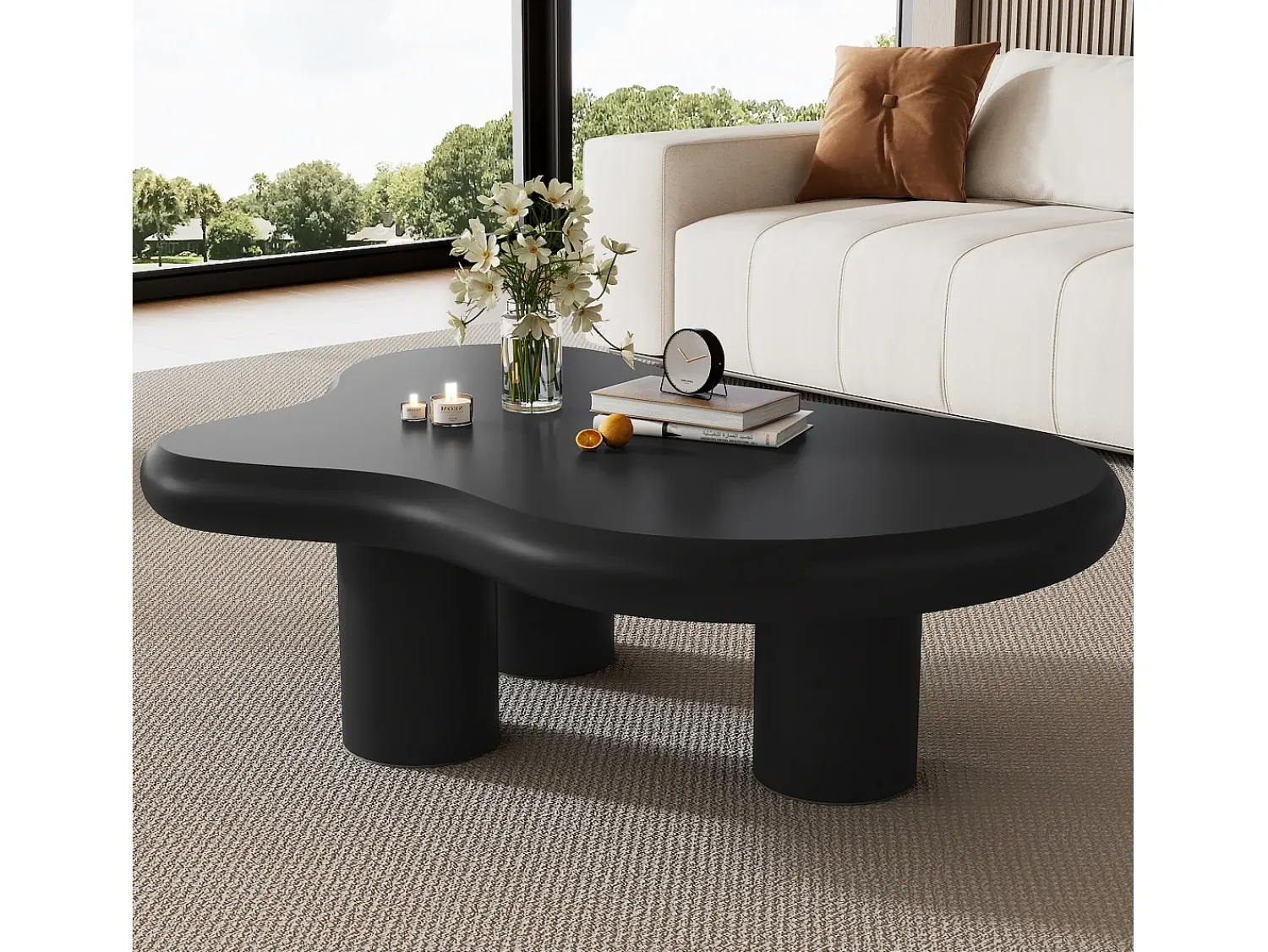 Discount ModernLuxe Mesa de centro 97x67x32 cm - Forma de nuvem - Acabamento laqueado - MDF - Preto