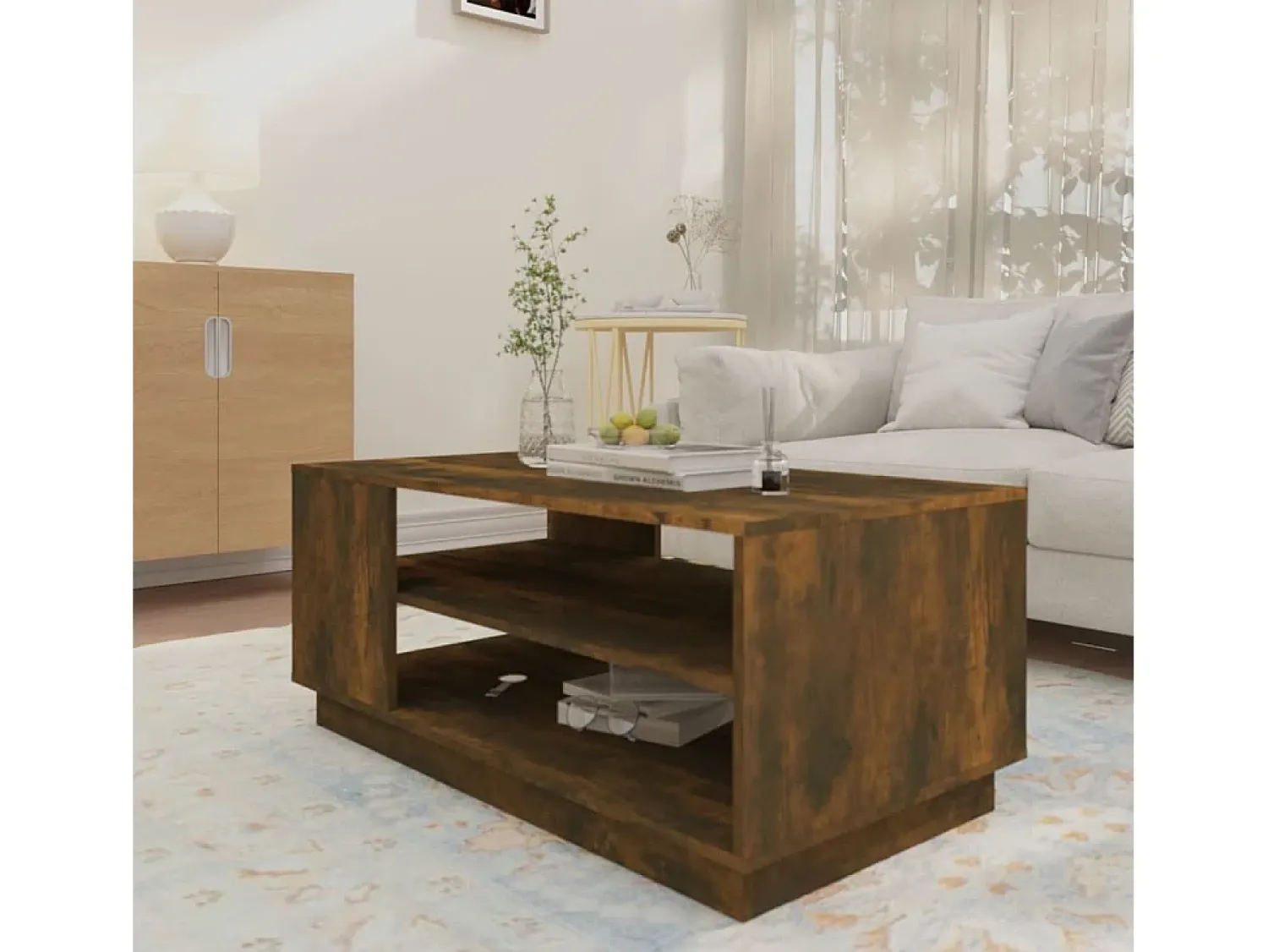 New Mesa de centro 102x55x43 cm aglomerado cor carvalho fumado PT808280 Castanho
