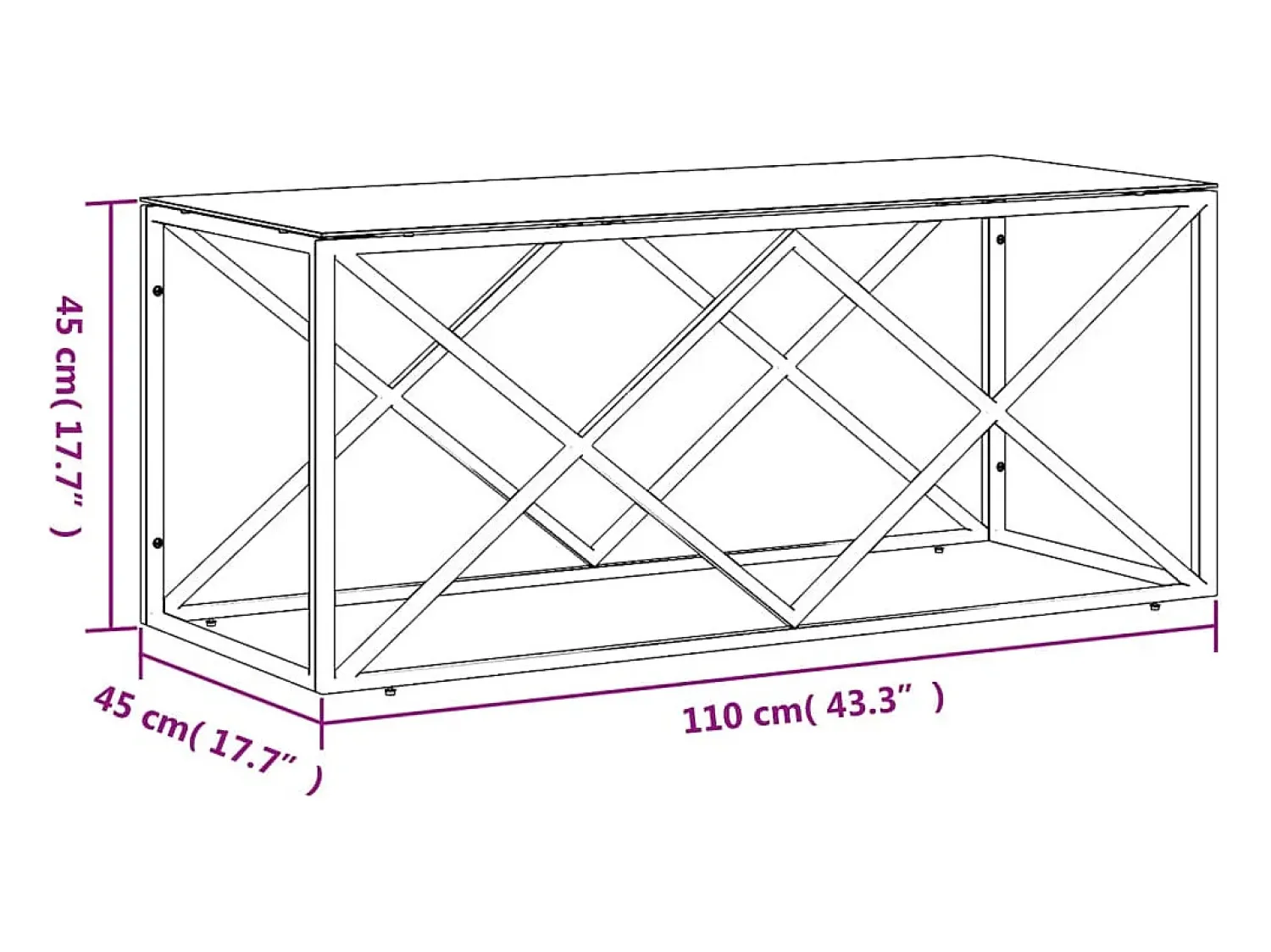 vidaxl Mesa de centro 110x45x45 cm aço inoxidável e vidro^ Mesa De Centro