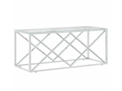 Mesa De Centro| Mesa de centro 110x45x45 cm aço inoxidável e vidro PT566234 Prateado