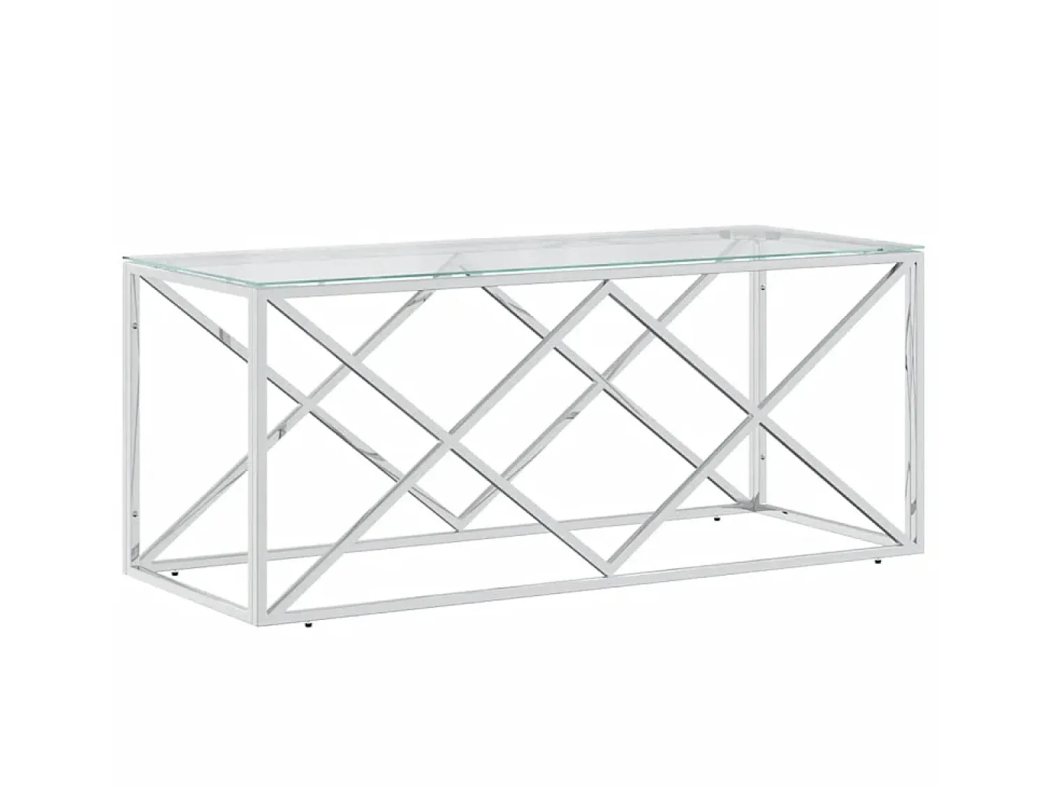 Mesa De Centro| Mesa de centro 110x45x45 cm aço inoxidável e vidro PT566234 Prateado