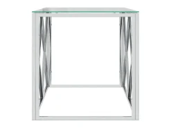 Mesa De Centro| Mesa de centro 110x45x45 cm aço inoxidável e vidro PT566234 Prateado