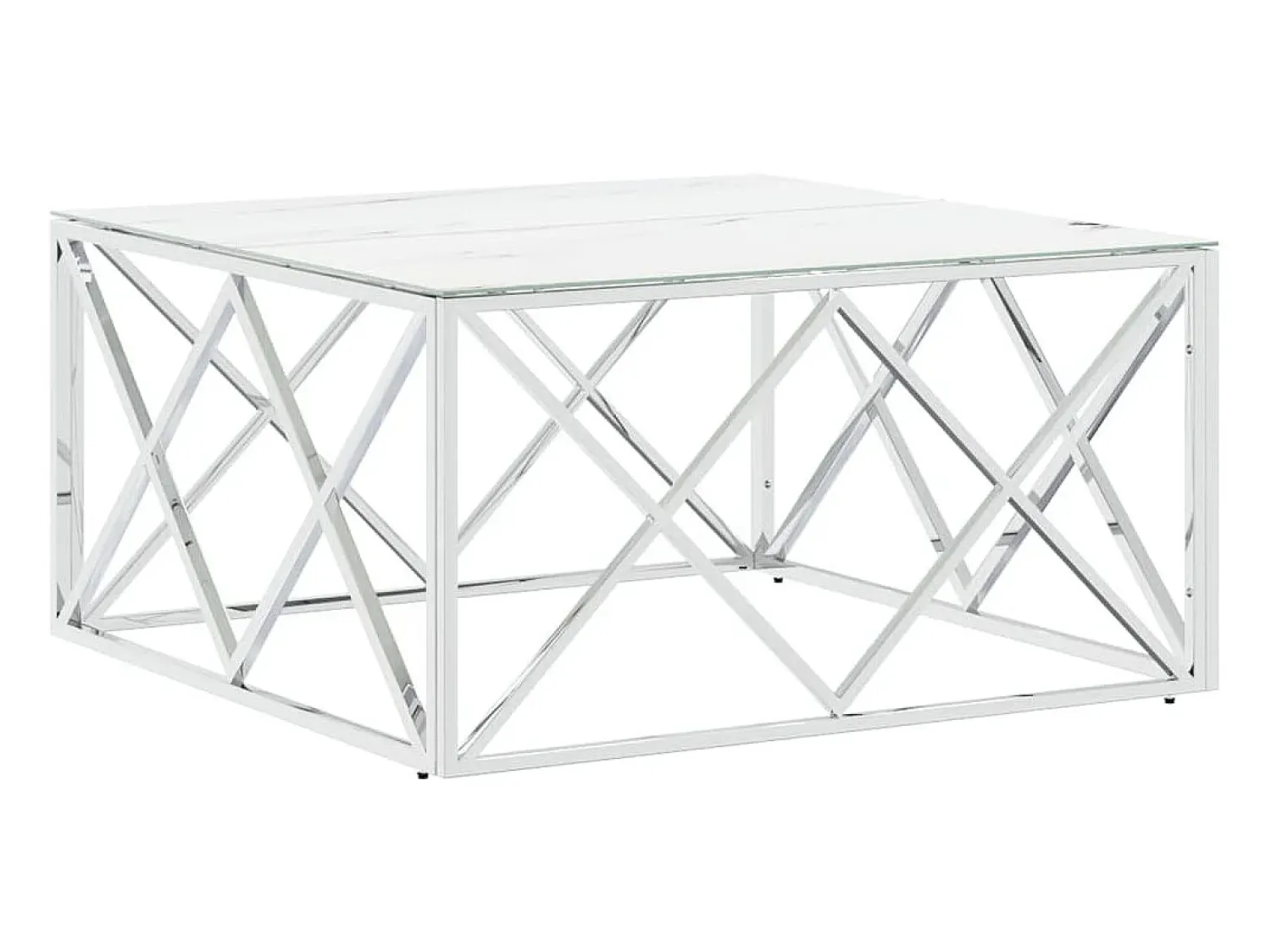 Mesa De Centro| Mesa de centro 80x80x40 cm aço inoxidável e vidro PT311558 Prateado