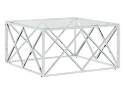 Mesa De Centro* Mesa de centro 80x80x40 cm aço inoxidável e vidro PT936026 Prateado