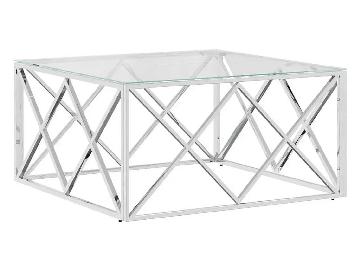 Mesa De Centro* Mesa de centro 80x80x40 cm aço inoxidável e vidro PT936026 Prateado